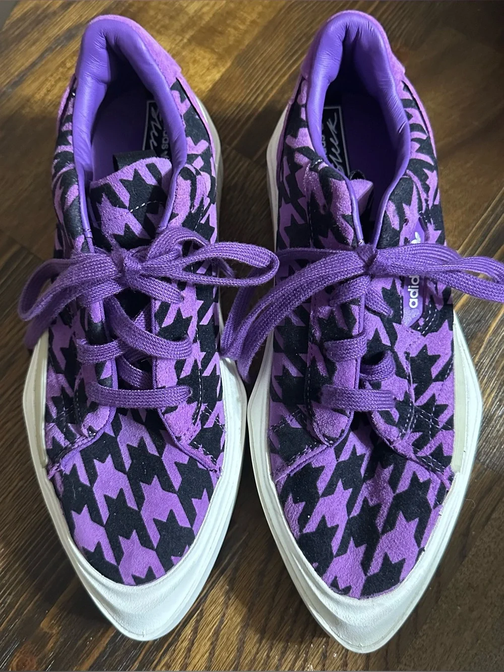 adidas Hypersleek Purple and Black Houndstooth Platform Sneakers
